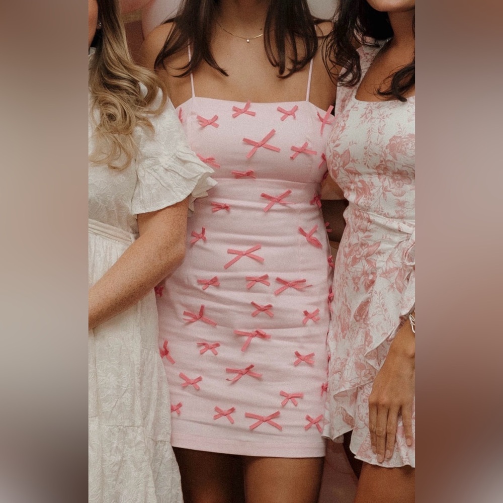 Anthropologie Maeve Pink Mini Dress with Ribbon Bow Details